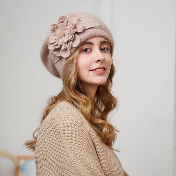 Women Beret Knitted Wool Acrylic Double Layer Stylish French Winter Hat main image 5